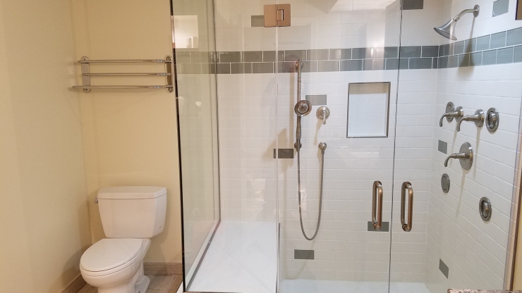 Handicap bathroom with floor heating, body sprays and disability access in Hinsdale